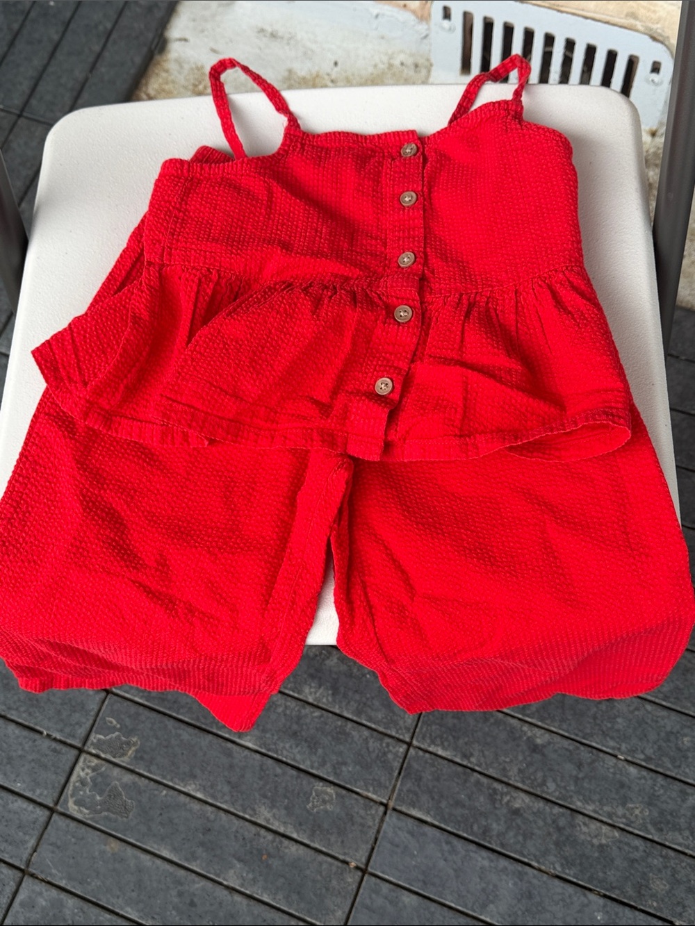 H&M Bright Red Button-Front Tank & Shorts Set